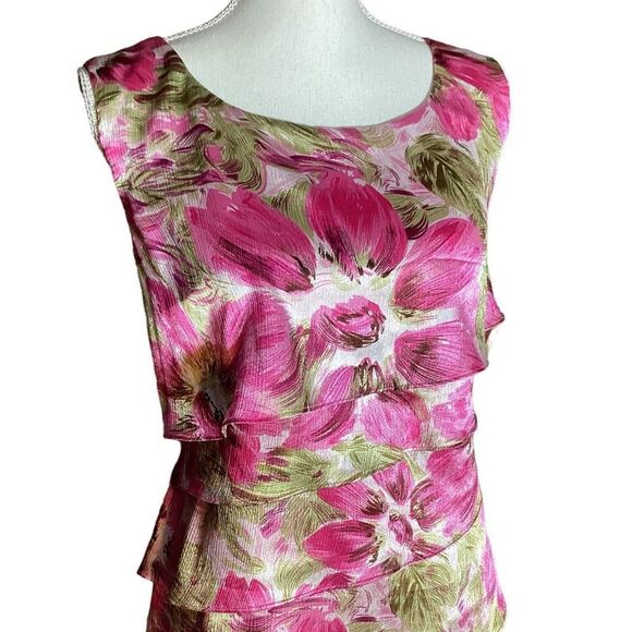 Connected Strapless Hot Pink Fuchsia Floral Tiered Ruffle Layered Cocktail Dress - Picture 3 of 13